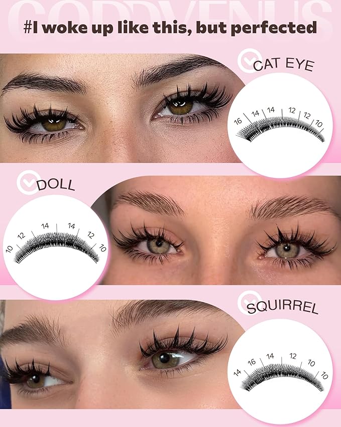 Goddvenus Manga Lash Clusters Natural Wispy 300 Pcs Fairy Eyelash Clusters 10-16mm Fluffy Cluster Eyelash Extensions Anime Cosplay No Plastic Feel Individual Lash Extension CC Curve
