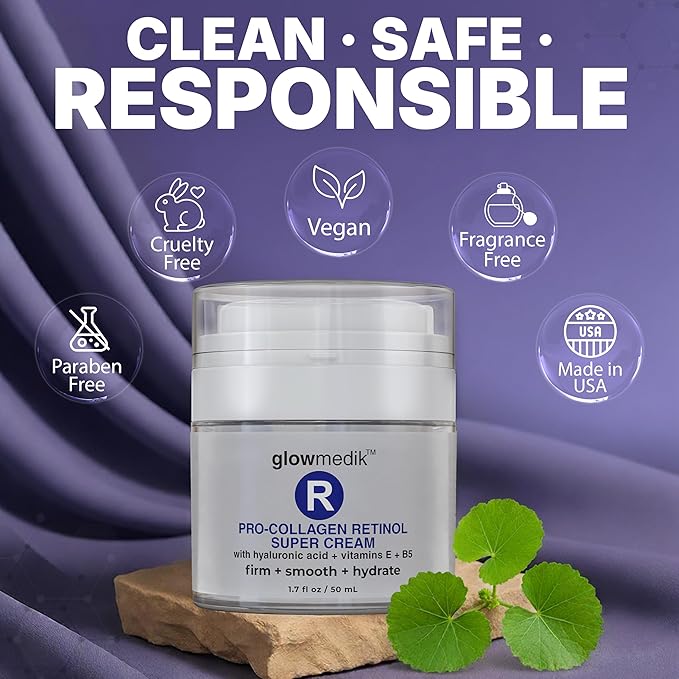 Glowmedik Pro-Collagen Retinol Super Cream w/Hyaluronic Acid, Vitamin E & Aloe | Anti Aging + Facial Moisturizer for Fine Lines, Uneven Tone & Dry Skin | Retinol Cream for face moisturizer 50ml