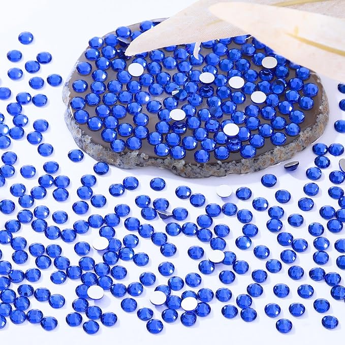 Meibite Sapphire Flatback Rhinestones, Glass Rhinestones for Nail Art and Craft, Glue Fix, Loose Crystal Gemstones(Blue, SS30, 576pcs, 6.4-6.6mm)