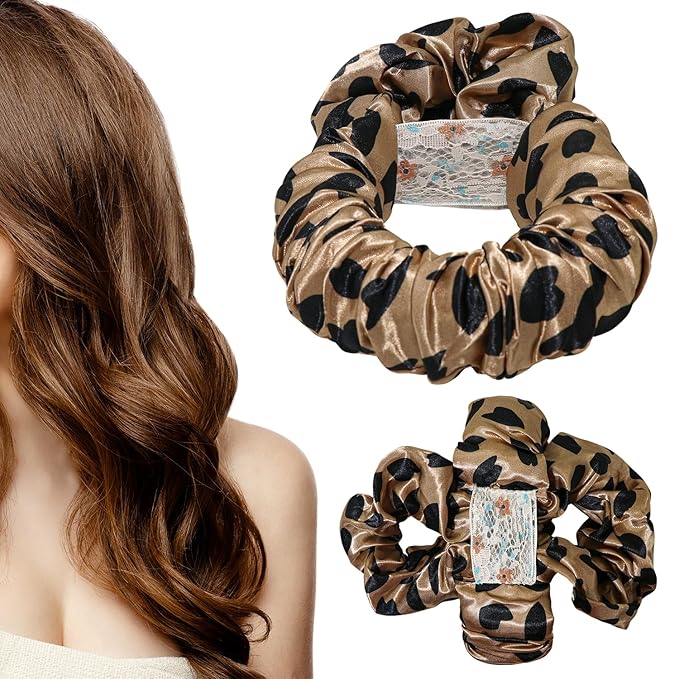Heatless Hair Curler Overnight to Sleep In,Heatless Curling Scrunchie for Women Soft Silk Lazy Rollers Headband for Long Hair Overnight. (Brown Leopard)
