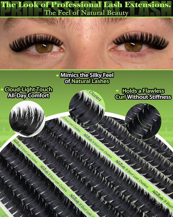 Volume Lash Clusters Kit 8-10-12MM Fluffy Eyelash Clusters Short Lash Extension Kit 243 Pcs Thick Clusters Eyelash Extensions D-Curly 3D Look Individual Lashes Kit by Newcally