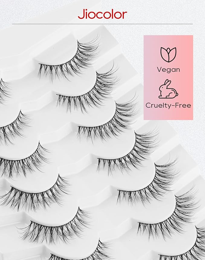 Jiocolor Fox Eye Lashes Natural Look Spiky False Eyelashes Cat Eye Eyelashes Wispy Soft Fake Mink Lashes Pack 7 Pairs (9MM-15MM)