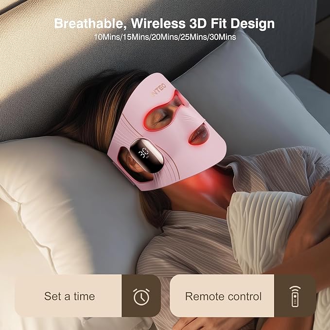 INTEO Red Light Therapy for Face 4 Modes, Breathable Red Light Therapy Mask with 4 Color Light Modes, 850NM Infrared LED Face Mask Light Therapy with Timer, Portable Led Mask for Home & Travel