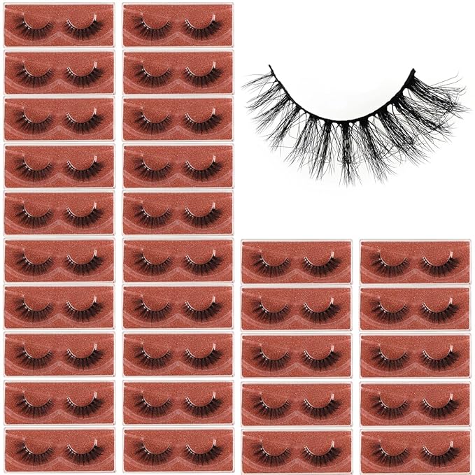 Lashes Mink Bulk 30 Pair Wholesale Lashes 5D Fluffy Eyelashes Wholesale Faux Mink Eyelashes Natural Medium Length Fake Lash with Portable Pack (Flare Wispy 30 Pairs)