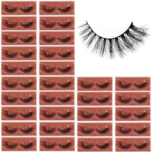 Lashes Mink Bulk 30 Pair Wholesale Lashes 5D Fluffy Eyelashes Wholesale Faux Mink Eyelashes Natural Medium Length Fake Lash with Portable Pack (Flare Wispy 30 Pairs)