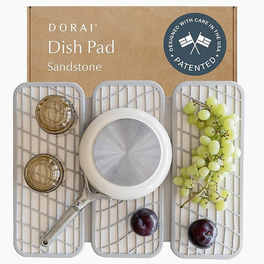 Dorai Home Dish Pad – Quick-Dry Diatomite Stone Drying Mat for Kitchen Counter, 19.9" x 15.2" x 0.52", Sandstone