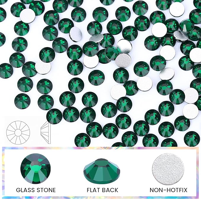 Novani Rhinestones 3000Pcs Flatback Crystal Round Loose Gemstones Glass Rhinestones for Crafts Makeup Nail Art Clothes Shoes DIY Decorations(SS8, 2.3-2.5mm,Emerald)
