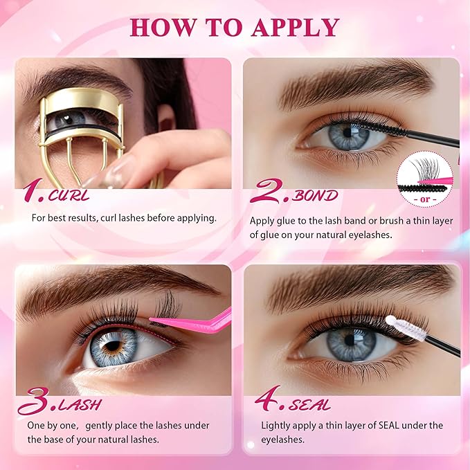 Lash Clusters Lash Clusters kit 536PCS Lashes 30D40D Lash Extension Kit Wispy Natural D Curl EyeLashes Clusters DIY At Home