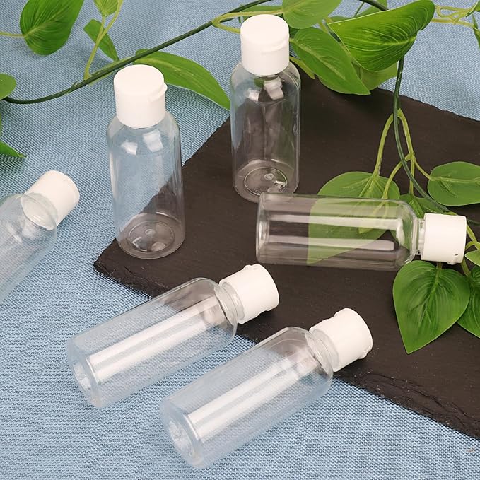 KUKLIPJIM 100 Pack 2 oz Plastic Bottles with Caps, Clear Empty Bottles, flip top Bottles for Lotion and Shampoo, Travel-Friendly Bottles, BPA-Free for Liquids and Personal Care
