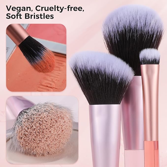 Travel Makeup Brush Set – Portable 6PCS Mini Cosmetic Brushes for Foundation, Concealer, Eyeshadow, Blush, Powder, Contour & Highlight, On-the-Go Makeup Brush Kit with Travel Case