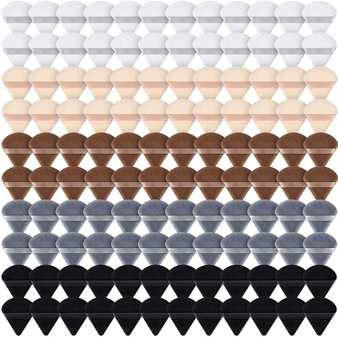 Skylety 120 Pieces Powder Puff Soft Triangle Makeup Puff Sponge Beauty Puff for Loose Powder Cosmetic Foundation Blender Dry Contouring Tools Women Thanksgiving Christmas Gift, 5 Colors (Dark Color)