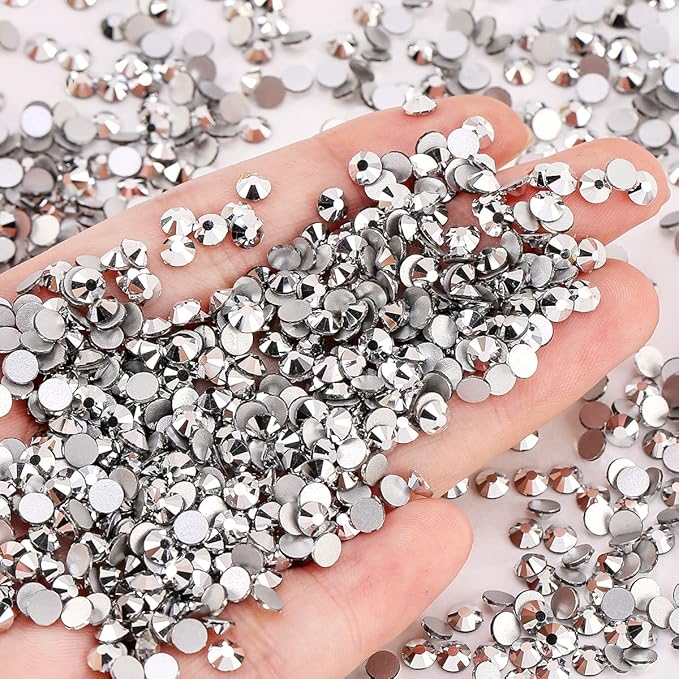 Novani Rhinestones 3000Pcs Flatback Crystal Round Loose Gemstones Glass Rhinestones for Crafts Makeup Nail Art Clothes Shoes DIY Decorations(SS6, 1.9-2.0mm,Sliver)