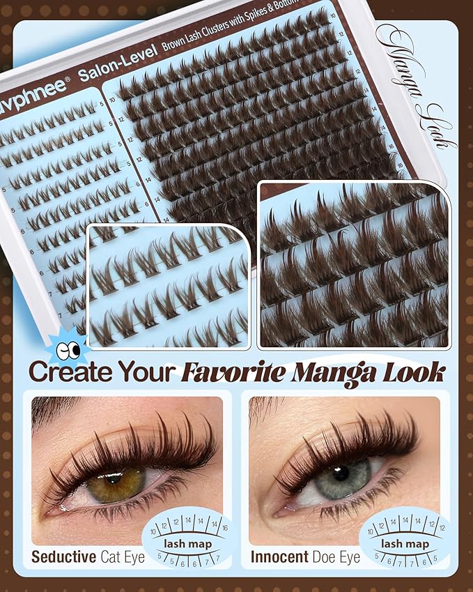 Brown Lash Cluster with Bottom Lashes Kit Spiky Individual Lashes Fairy Natural Eyelash Clusters Dark Brown Wispy Cluster Eyelash Extensions Kit with Lash Bond and Seal Clear (280Pcs, 5-16MM, D Curve)