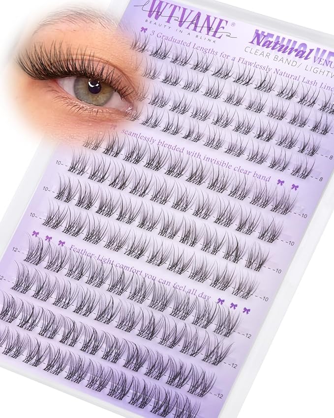 Wtvane Wispy Lash Clusters Natural Eyelash Clusters Venus Short 8-12mm Cluster Eyelash Extensions Invisible Band Cluster Lashes C-Curly Individual Lashes Clusters Extensions Natural Look Daily Wear