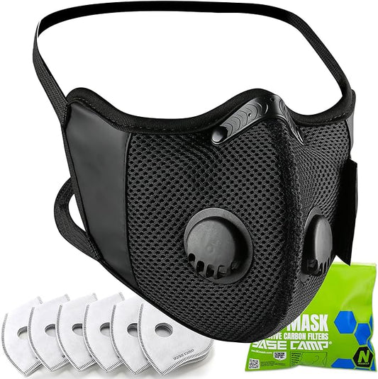 BASE CAMP M Cross Dust Mask, Reusable Breathable Comfortable Safety Face Mask for Work with Extra 6 Activated Carbon Filters