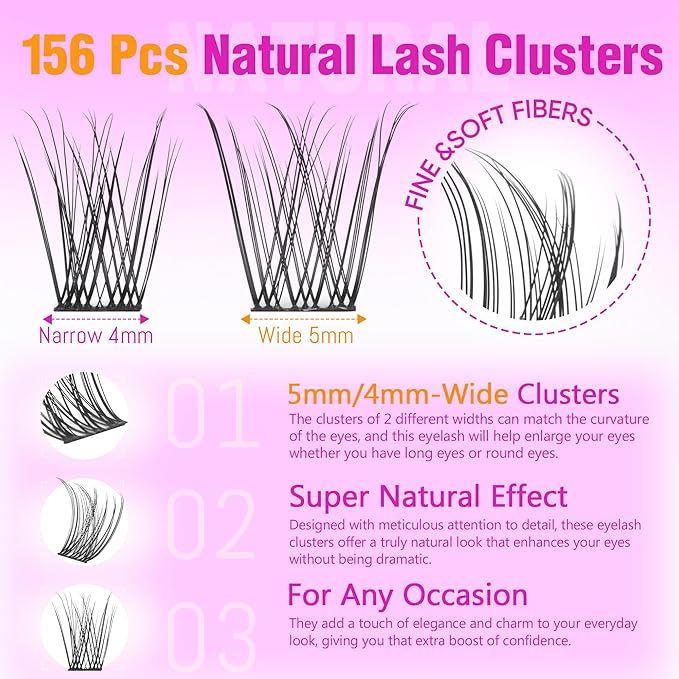 EYDEVRO Natural Lash Clusters Wispy Eyelash Clusters 10-16mm Cluster Eyelash Extensions Individual Lashes DIY Lash Extensions at Home Soft Reusable Cluster Lashes