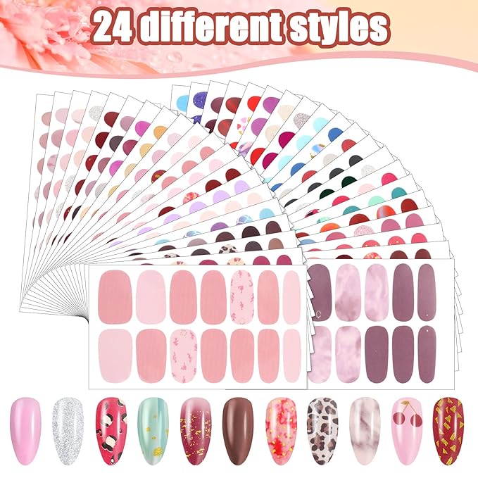 Maitys 560 Pieces 40 Sheets Full Wrap Nail Stickers Nail Polish Strips Decals Self Adhesive Gel Fingernail Strips Art Decals with File for Women DIY Craft Decorations(Glitter Style)