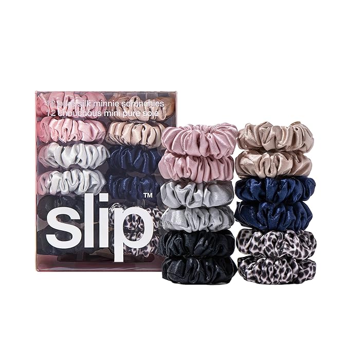 slip Minnie Scrunchies Classic | Pure Silk Scrunchies Set | 100% Mulberry Silk, Anti-Crease, Gentle on Hair, Reduces Breakage | Set of 6 Classic Colors | Stylish, Durable, Ideal for All Hair Types