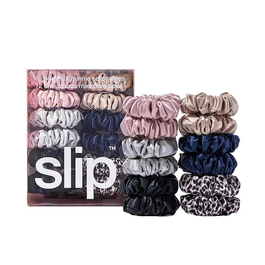 slip Minnie Scrunchies Classic | Pure Silk Scrunchies Set | 100% Mulberry Silk, Anti-Crease, Gentle on Hair, Reduces Breakage | Set of 6 Classic Colors | Stylish, Durable, Ideal for All Hair Types