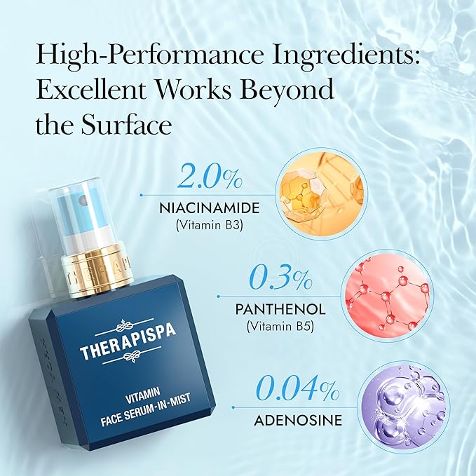 THERAPISPA Face Serum-In-Mist – Hydrating Face Mist & Spray Serum with Niacinamide, Panthenol & Hyaluronic Acid for Firming, Radiant Glow & Youthful Skin (Gold, 2.0 fl oz)