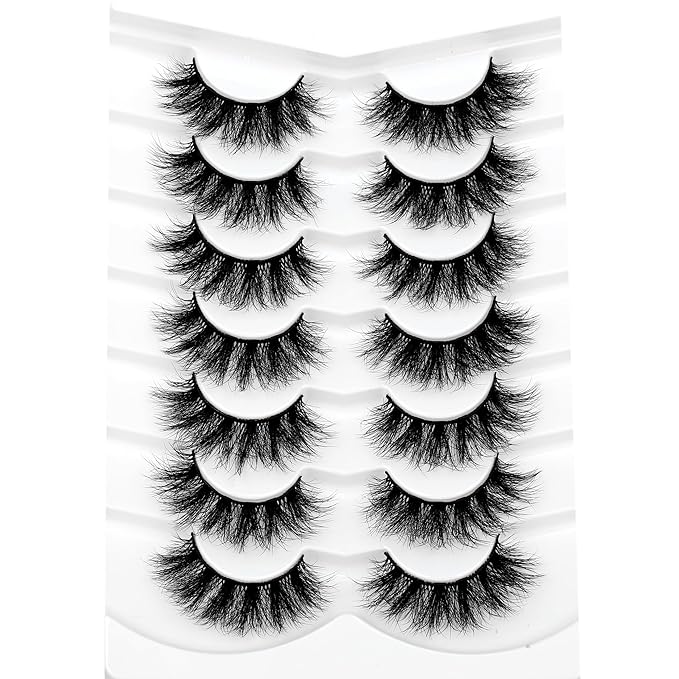 Pooplunch False Eyelashes Doe Eye Lashes Fluffy Volume 16MM Silky Long Sexy Natural 8D Faux Mink Fake Eyelash Strips 7 Pairs Pack