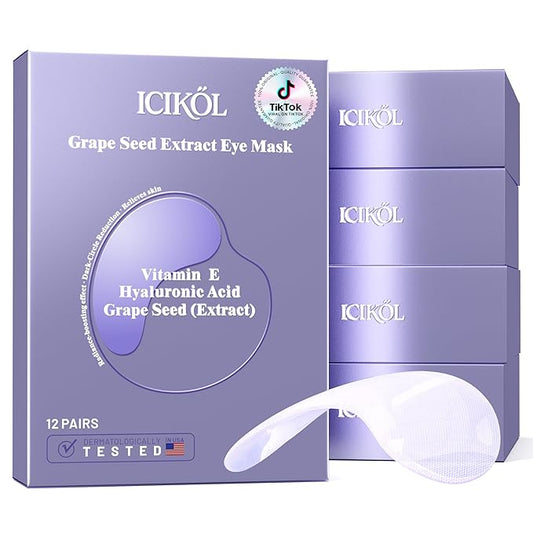 Collagen Under Eye Patches for Puffy Eyes and Dark Circles, Under Eye Mask for Radiance Boost, Deep Hydrating Undereye Mask Patches for Treatment with Women Beauty (60 Pairs, Grape seed)