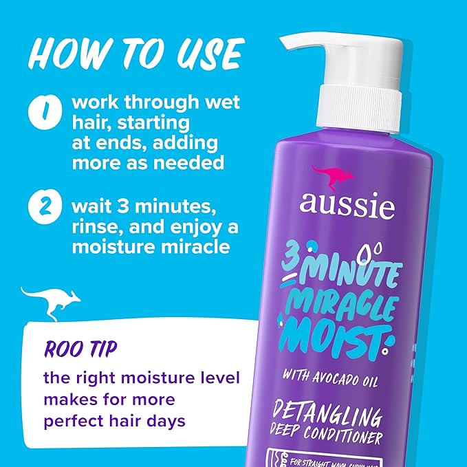 Aussie Miracle Moist Shampoo and Conditioner with 3 Minute Miracle Deep Conditioner, Avocado & Jojoba Oil, Paraben-Free, Moisturizes & Detangles, All Hair Types, Citrus Floral Scent, 3 Pack 68.4 Fl Oz