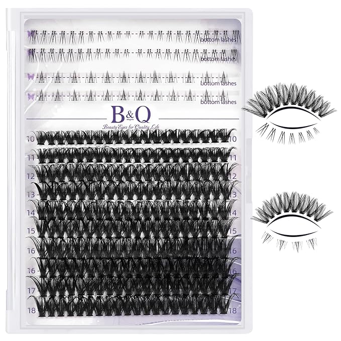 B&Qaugen Lash Clusters with Bottom Lashes 10-18mm 50D D Curl Individual Lashes Cluster Eyelash Clusters Wispy with 2 Styles Bottom Lash Extension DIY Lash Extensions at Home (50D-D-MIX10-18)