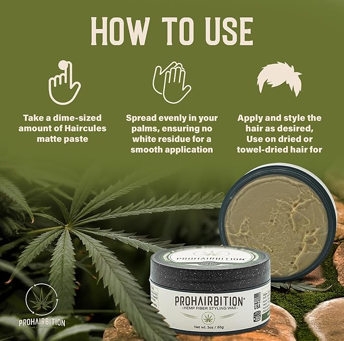 PROHAIRBITION Hemp Fiber Hair Wax Strong Hold Matte Finish – Non-Greasy and Long Lasting Hemp Infused Styling Wax for Healthier Hair- No Paraben Vegan Friendly Formula in Sustainable Packaging