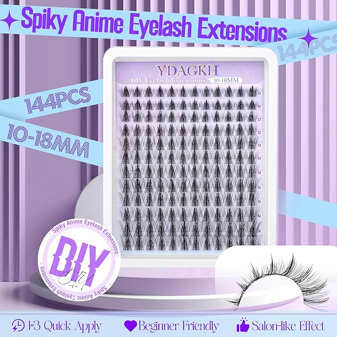 Manga Lash Clusters Spikes Wispy Eyelash Extension Invisible Band Spiky Cluster Eyelash Extensions Anime Fairy Eyelash Clusters 10-18mm DIY Natural Individual Lash Extension 144Pcs Doll Lashes