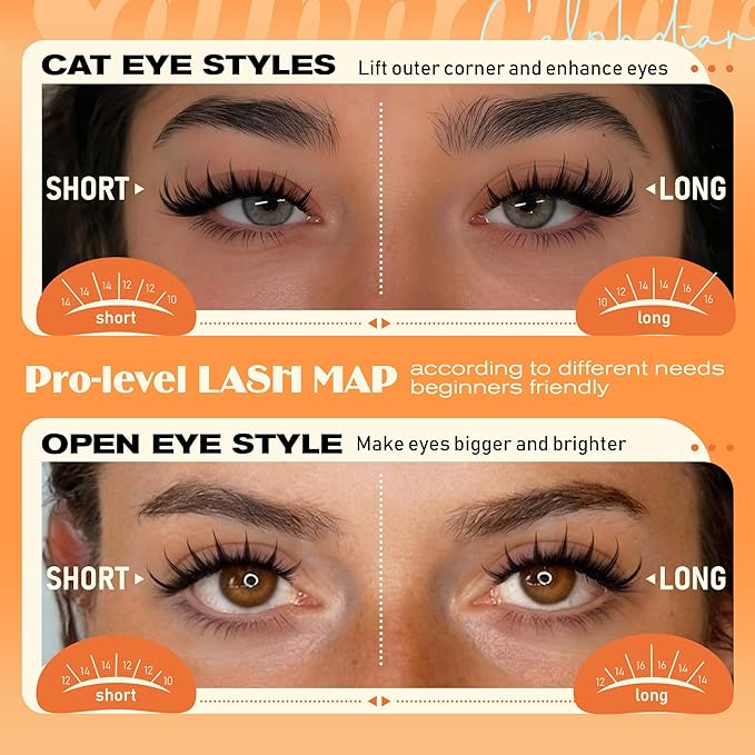 Calphdiar Manga Lash Clusters Natural Spiky Eyelash Clusters Wispy Cluster Eyelash Extensions 10 12 14 16mm Weightless Individual Lashes Long Lasting Cluster Lashes DIY Cat Eye Open Eye Looks