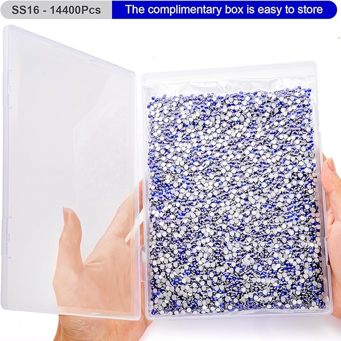 MEIBITE Flatback Rhinestones Bulk, 14400PCS Sapphire Rhinestones for Clothes DIY Decoration Crafts, Sapphire, SS16, 3.8-4.0mm