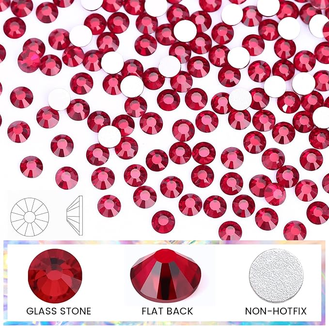 Novani Dark Red Rhinestones 3000Pcs Flatback Crystal Round Loose Gemstones Glass Rhinestones for Crafts Makeup Nail Art Clothes Shoes DIY Decorations(SS8, 2.3-2.5mm)