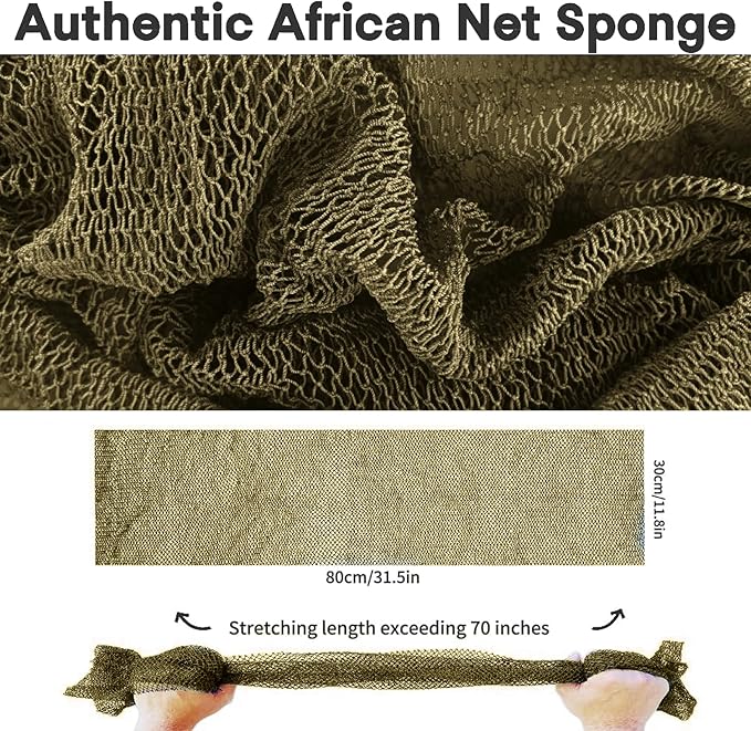 African Net Sponge Authentic, African Exfoliating Sponge Real African Net Black Owned, African Bath Sponge Back Scrubber, Body Exfoliator Shower Bath Accessories (Khaki)