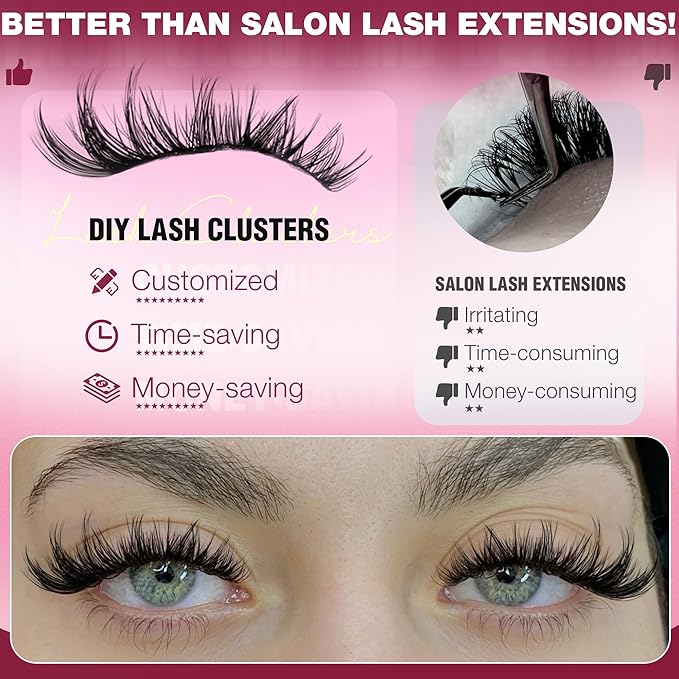 EYDEVRO Wispy Lash Clusters Natural Eyelash Clusters 10-18mm Cluster Eyelash Extensions Individual Lashes Waterproof Reusable Lash Clusters DIY Lash Extensions at Home