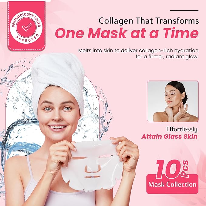 Hydrogel Collagen Face Mask – Overnight Hydrating & Firming Treatment for Dry or Mature Skin – Dermatologist Tested, Anti Aging Korean Skin Care, Vegan, Clean Beauty – Pack of 5