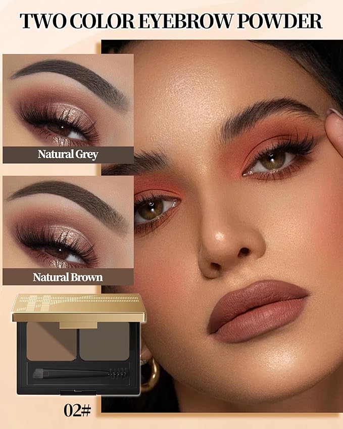 Eyebrow Powder Makeup Kit,2 Colors Waterproof Long Lasting Natural Brown/Grey Eye Brow Tinting Powder Palette,Professional Eyebrow Filler Contour Gifts for Women with Mirror Brow Brush & Razor-Set 02#