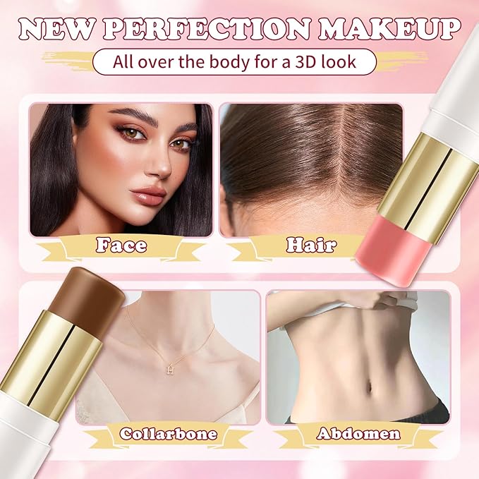 AWCCXMYM 6 Colors Cream Contour Stick Makeup Set Dual-ended Blush & Highlighter Bronzer Stick for Sculpt the Cheeks Long Lasting & Waterproof Matte Finish Face Contouring Set A