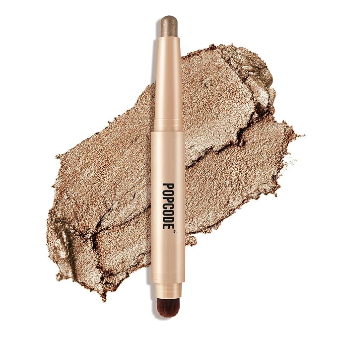 Cream to Powder Waterproof Eyeshadow Stick, Longwear, Easy-to-Apply, Smudge-Proof Shimmer Eyeshadow Pencil (002 Cool Bronze Shimmer)