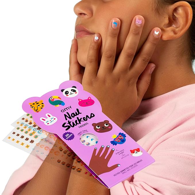 Omy Friends & Animals Nail Stickers for Kids - 200 Stickers, Waterproof, Durable, Fun, Creative Designs | Strong Enough to Last Through Hand Washing - Easy to Apply, Safe, Non-Toxic | Age 3 and Up