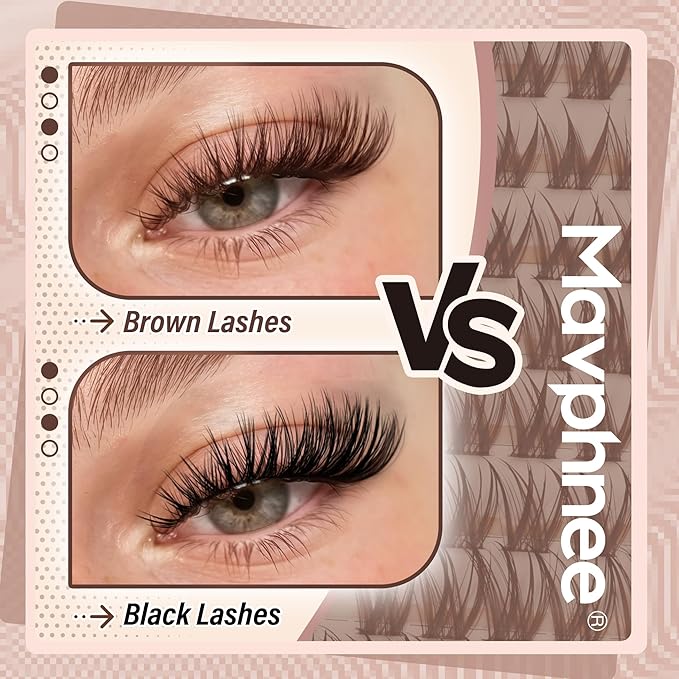 Brown Lashes Clusters Wispy Eyelash Clusters Natural Lash Extensions C-Curly Cluster Eyelash Extensions Fairy Cluster Lashes 10-16MM DIY Fake Eyelashes Dark Brown Individual Lash Pack