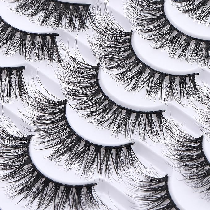 False Eyelashes 20 Pairs Long Lashes 14-18mm Wispy Lashes Faux Mink Lashes 14mm 3D Fluffy Cat Eye Lashes （style 20-066)