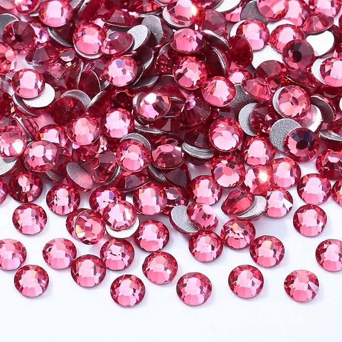 Meibite Rose Flatback Rhinestones, Glass Rhinestones for Nail Art and Craft, Glue Fix, Loose Crystal Gemstones(Rose, SS34, 576pcs, 7.1-7.3mm)
