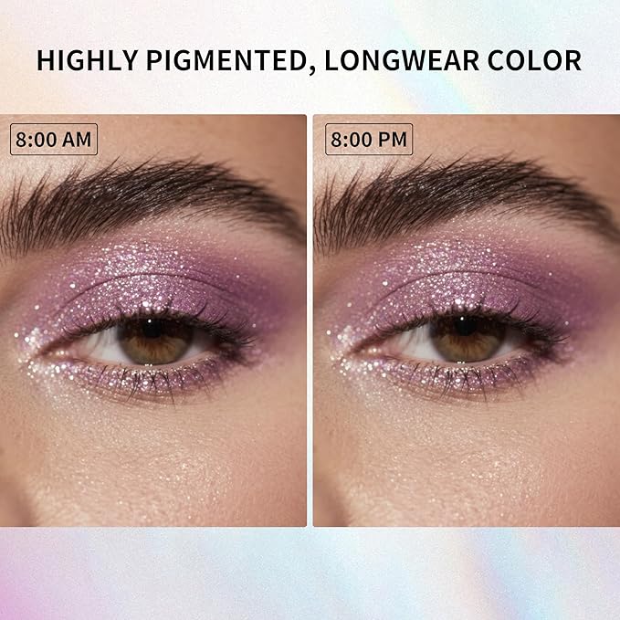 QIC Liquid Glitter Eyeshadow, Metallic & Shimmer Finish, Long Lasting, Non-Creasing, Smudge-proof, Lightweight Formula Liquid Eyeshadow for All Skin Tones, Buildable Color (07 Pink Crystal)