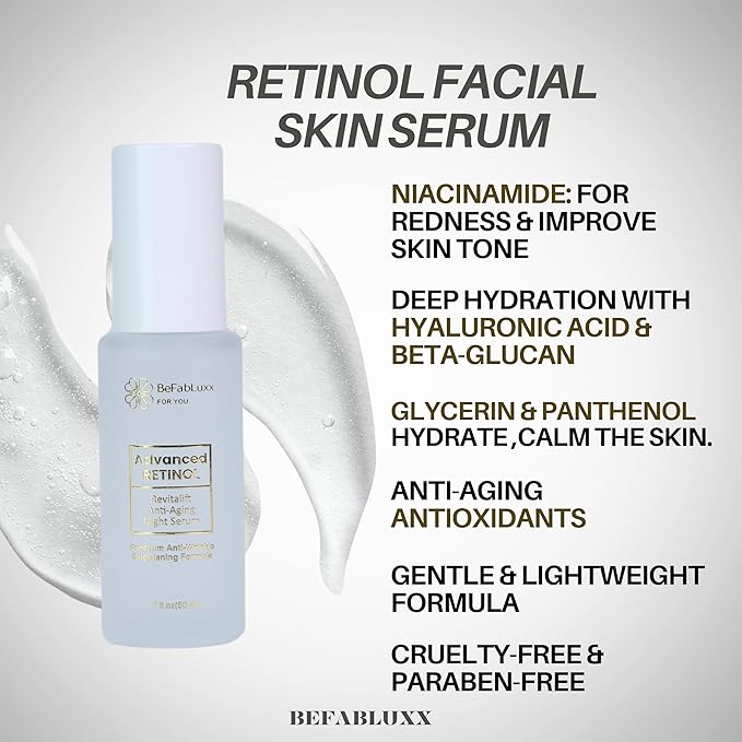 Retinol Night Serum Complex Anti-Aging Facial Serum Firms Face & Neck Hyaluronic Acid, Niacinamide, Collagen, C & E, Glycolic Acid, Squalane Deep Moisturizing Skin Care for Women 1.7 fl oz