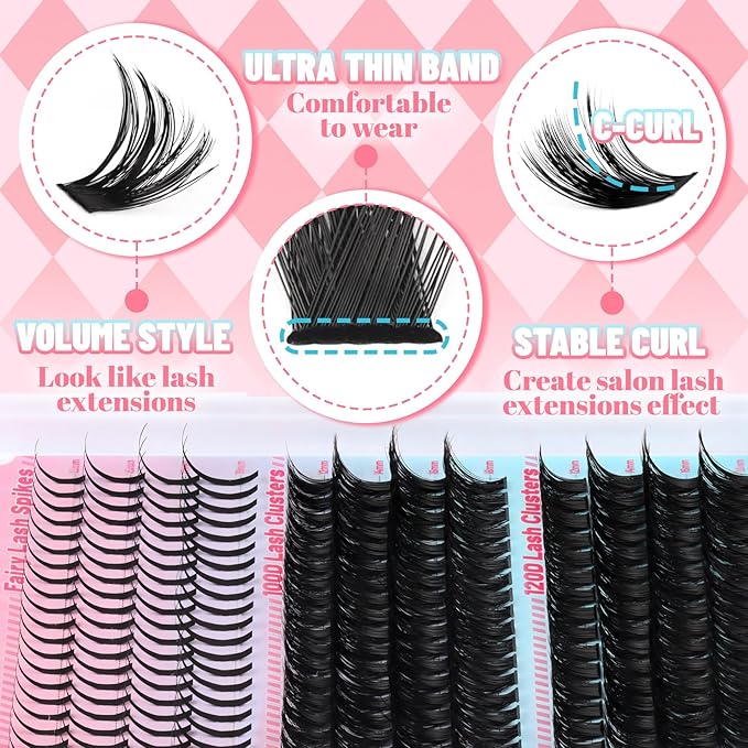 Fyonas Lash Clusters 100D+120D Fluffy Cluster Eyelashes Wispy Manga Individual Lashes 12-18mm with Spikes 13-19mm DIY Eyelash Extensions 220Pcs Volume Thick Cluster Lashes (Mix01)