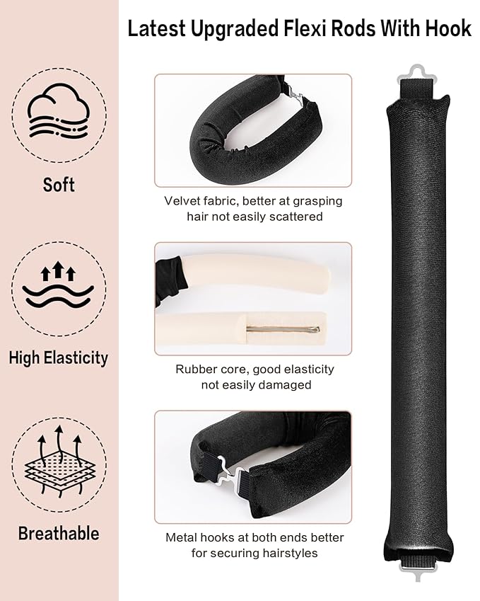 Heatless Curls Overnight Hair Curler - 4 Pcs Curling Rod to Sleep In, Velvet Hair Rollers with Satin Hair Scarf