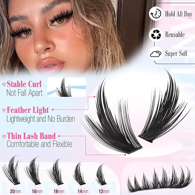 Manga Lash Clusters Kit Wispy Eyelash Clusters with Spikes 300Pcs Anime Lash Extension Kit Natural Eyelash Extension Kit 12-20mm High Capacity Lashes Clusters DIY for Beginners by Lanflower