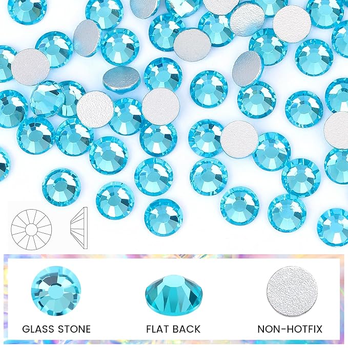 Novani Rhinestones 3000Pcs Flatback Crystal Round Loose Gemstones Glass Rhinestones for Crafts Makeup Nail Art Clothes Shoes DIY Decorations(SS6, 1.9-2.0mm,Aquamarine)