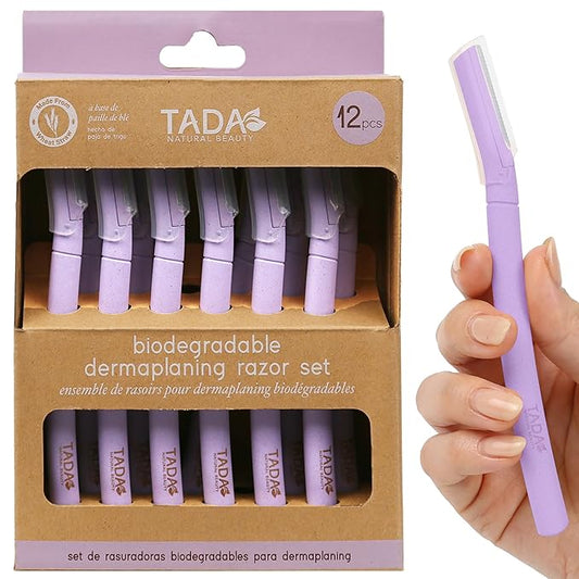 TADA BEAUTY Biodegradable Dermaplaning Tool 12pk, Face Eyebrow Face Razors, Face Shaver & Exfoliating (Lavender)